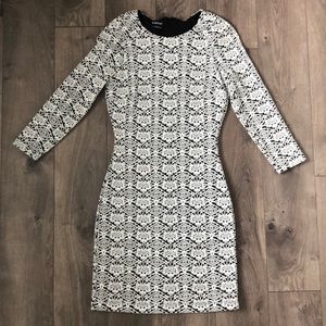 Long Sleeve Black and White Bebe Dress